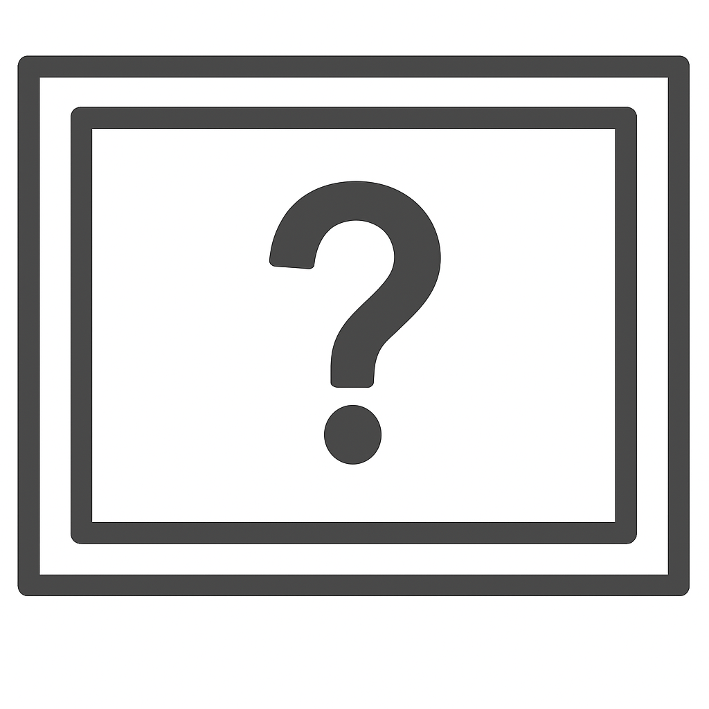 A picture frame with a question mark inside of it.