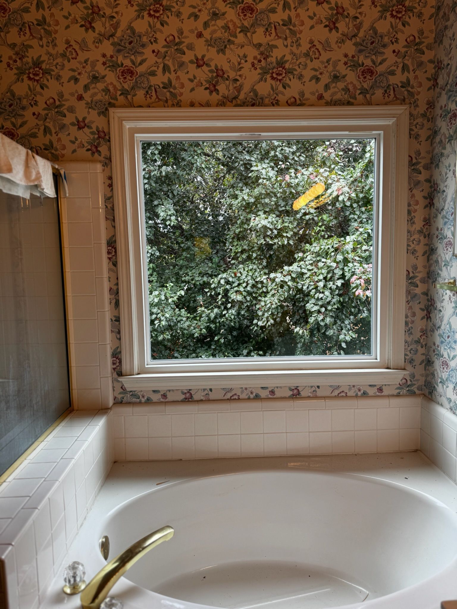 A bathroom with a jacuzzi tub and a window.