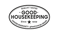 A black and white logo for a company called good housekeeping.