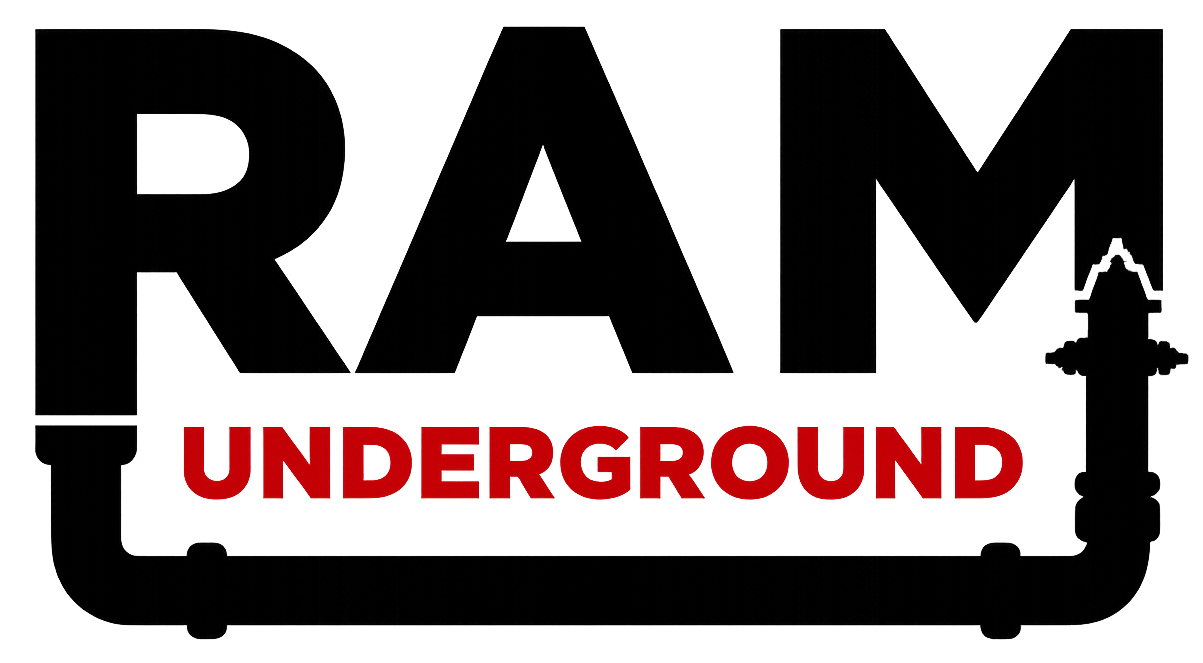 RAM Underground logo with large black letters and a red 