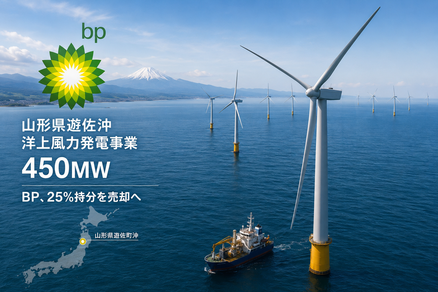BP、日本の洋上風力でも資産見直し　山形・遊佐沖25%持分売却へ　世界戦略転換の延長線