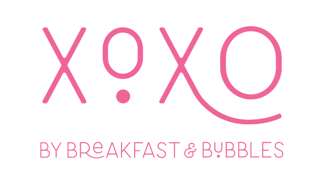 The logo for xoxo retro neighborhood diner is pink and white.