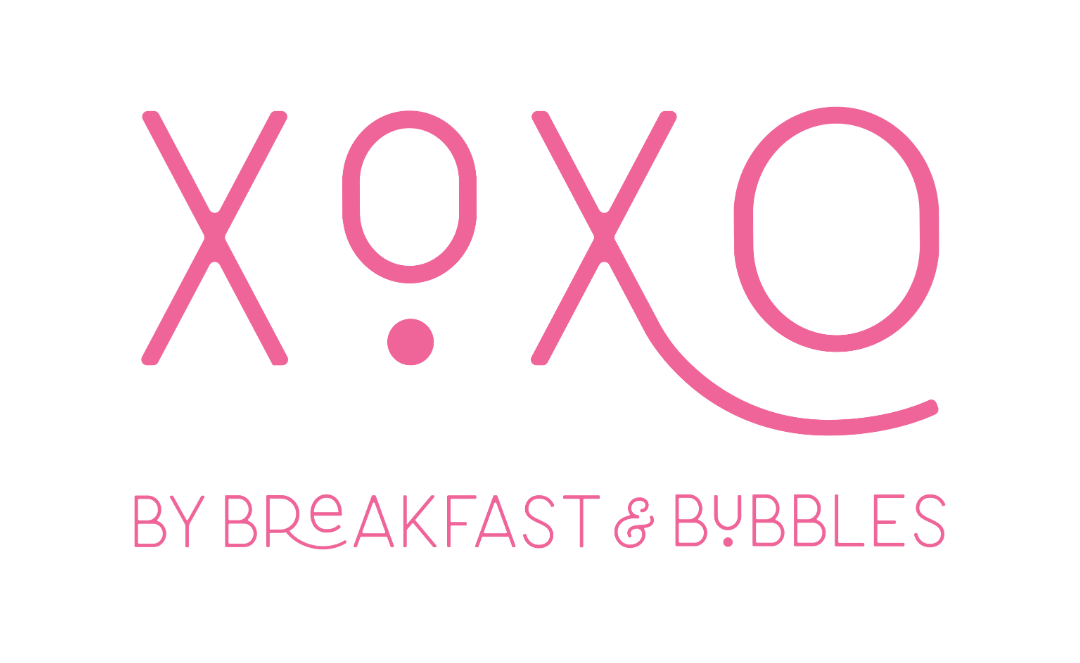 The logo for xoxo retro neighborhood diner is pink and white.