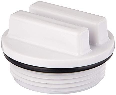 A white plastic cap with a black rubber ring on a white background.