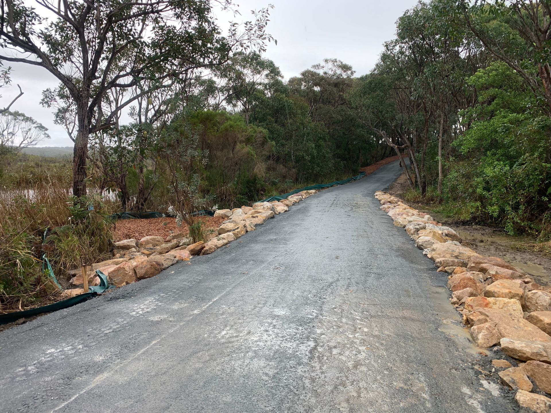 A road surrounded by trees and rocks in the middle of a forest. — Adam Lowe Earthmoving Pty Ltd in Somersby, NSW