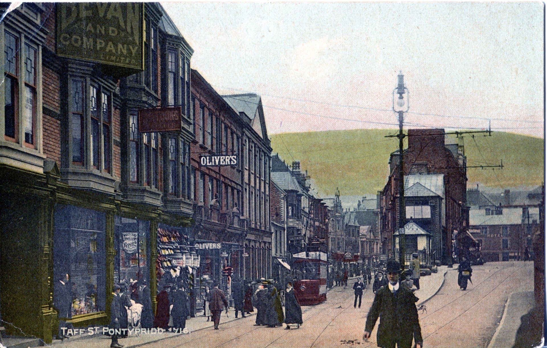 Taff Street with electric tram in background, circa 1909