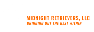 Text logo for Midnight Retrievers, LLC in orange. 