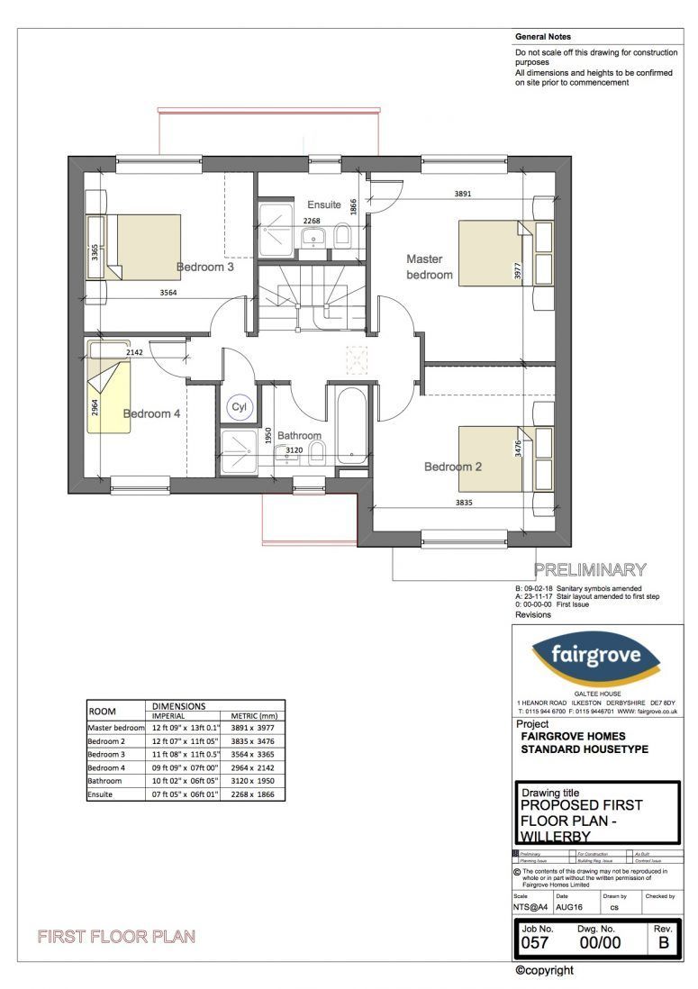 A floor plan of a house with three bedrooms and a bathroom.