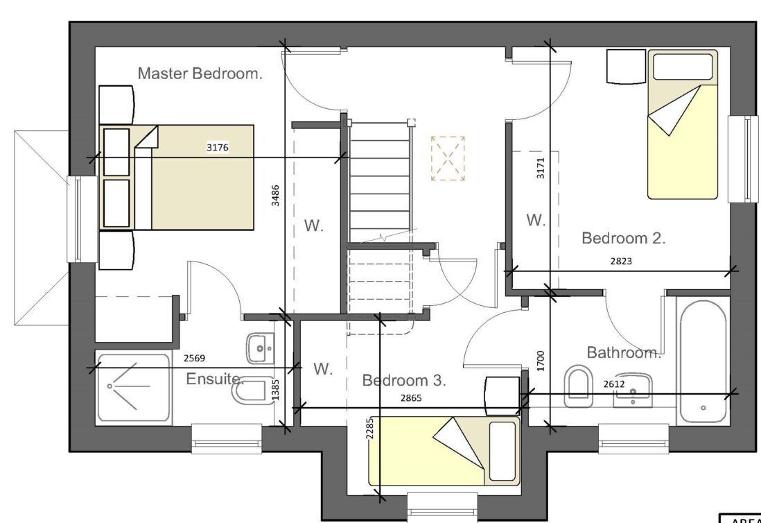 A floor plan of a house with a bedroom , bathroom , and stairs.