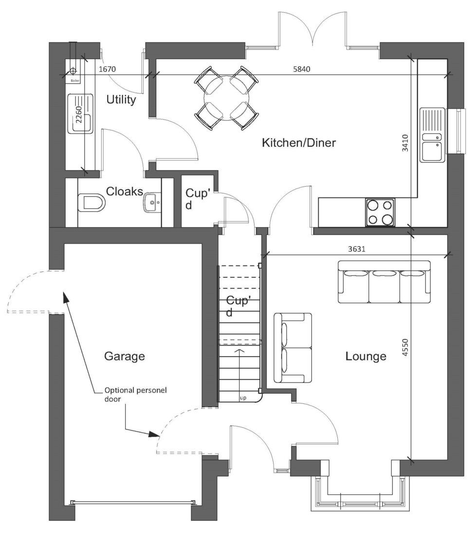 A black and white floor plan of a house.