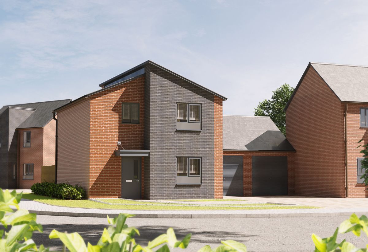 An artist 's impression of a house in a residential area.