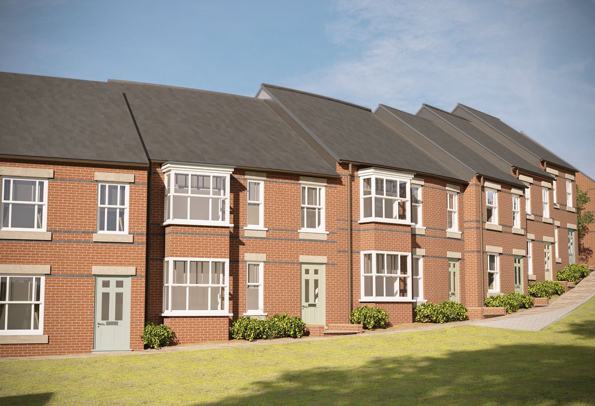 An artist 's impression of a row of brick houses