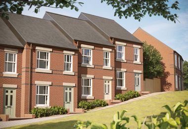 An artist 's impression of a row of brick houses