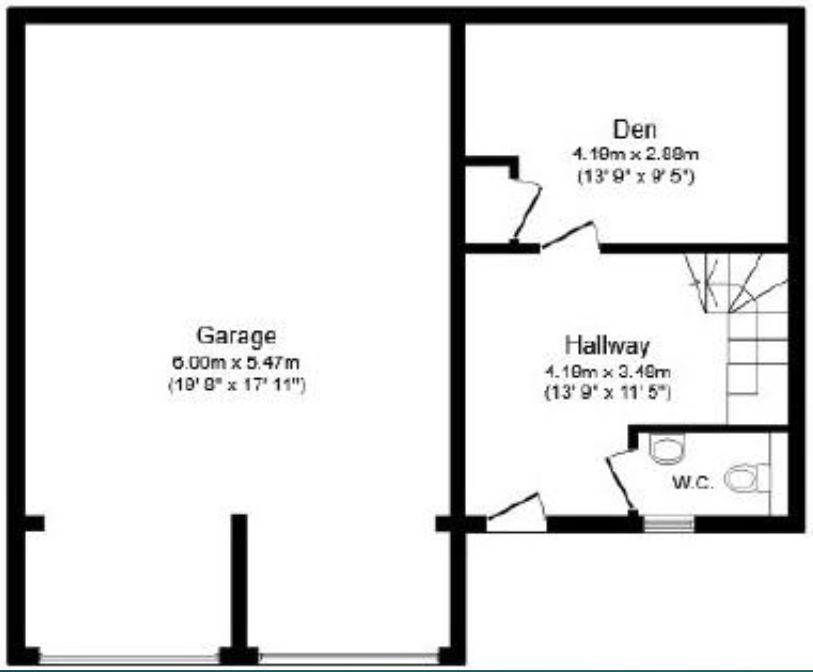 A black and white floor plan of a garage and hallway