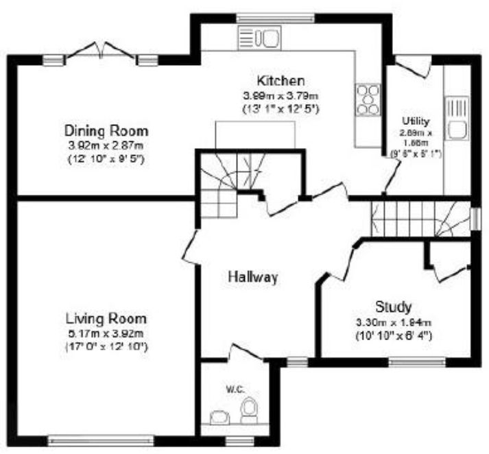 A black and white floor plan of a house