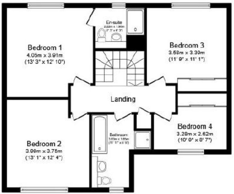 A floor plan of a house showing bedrooms and landing