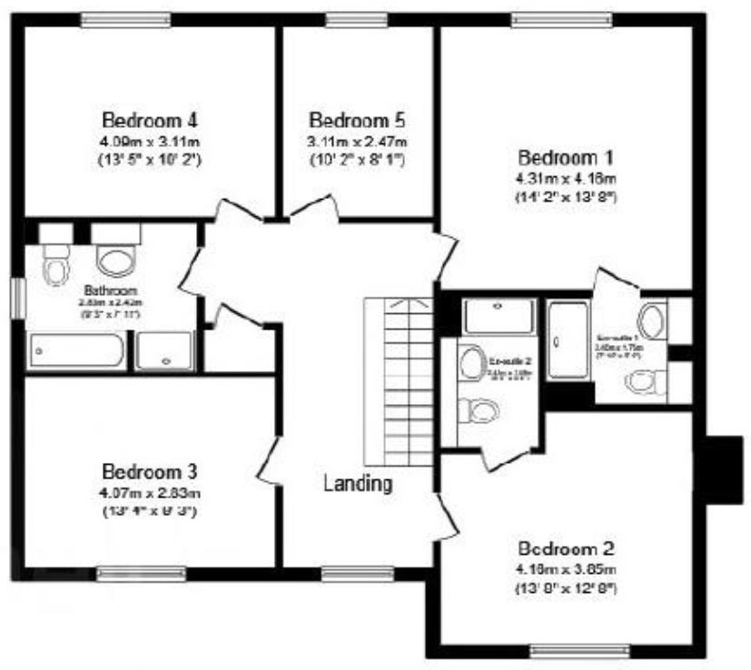 A floor plan of a house with three bedrooms