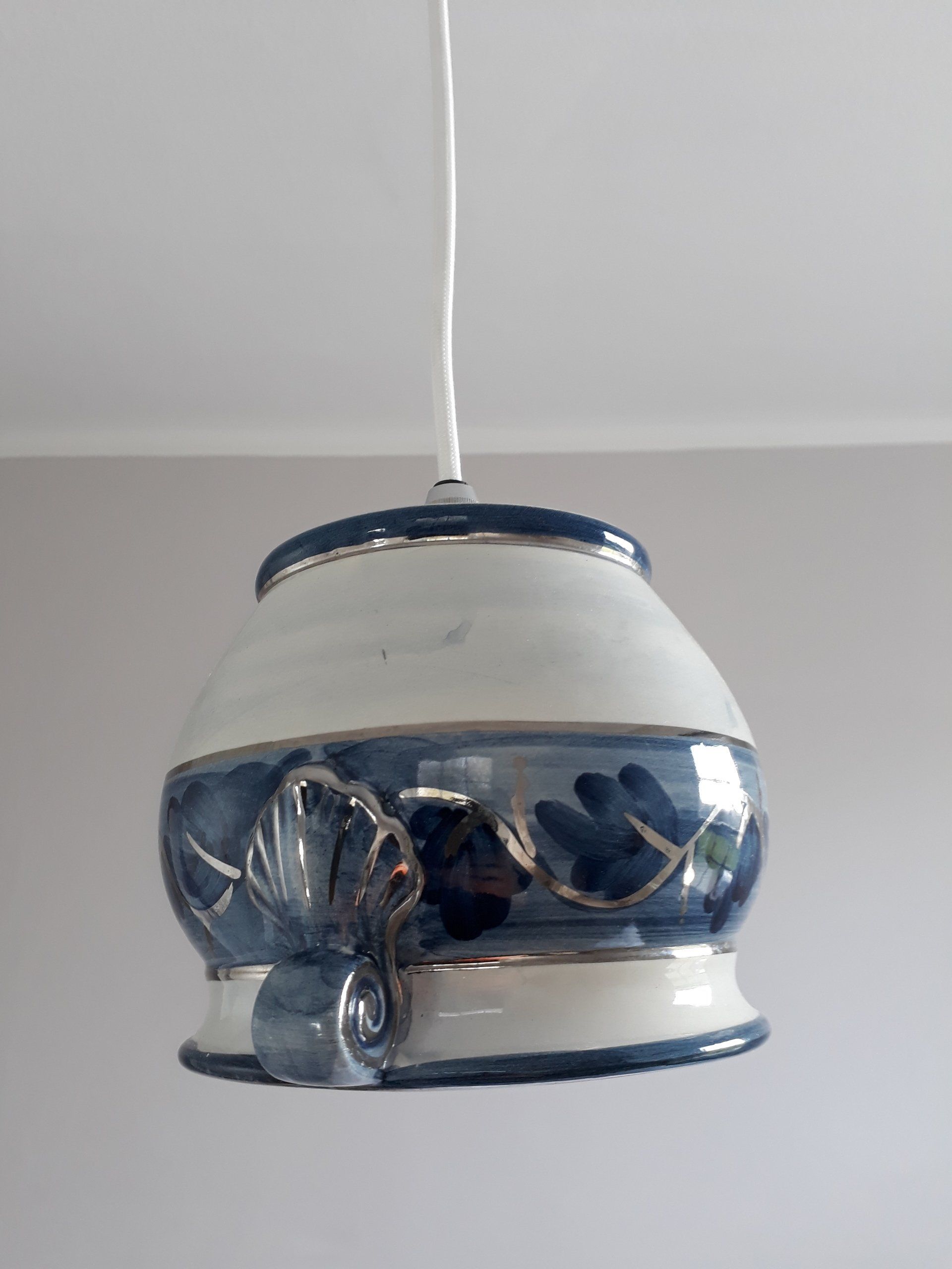 upcycled blue white silver china porcelain ceramic single ceiling pendant light