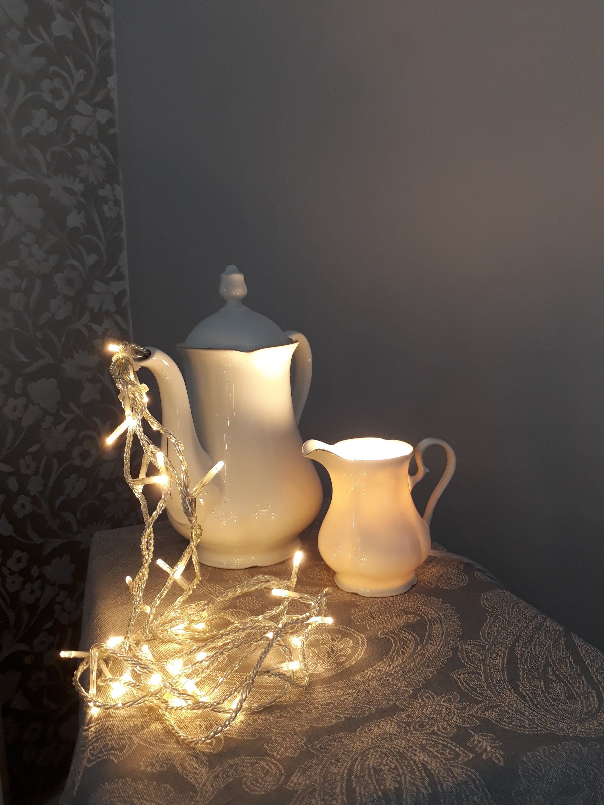 White china table bedside lamp light fairy lights upcycled