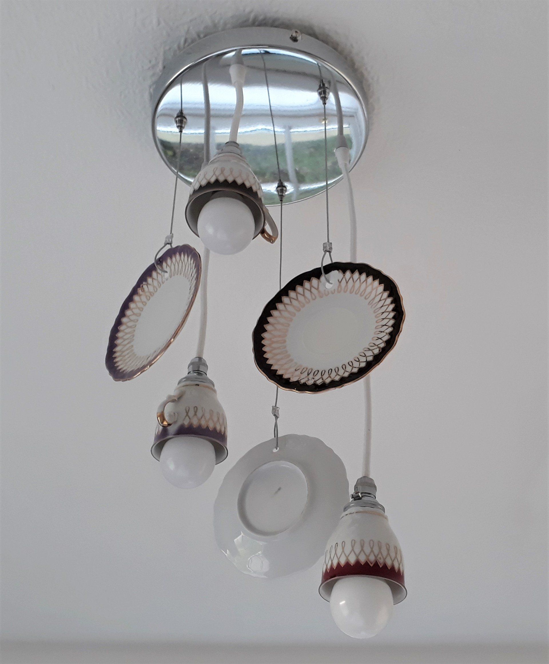 Chandelier teaset teacup saucer china porcelain multi pendant light