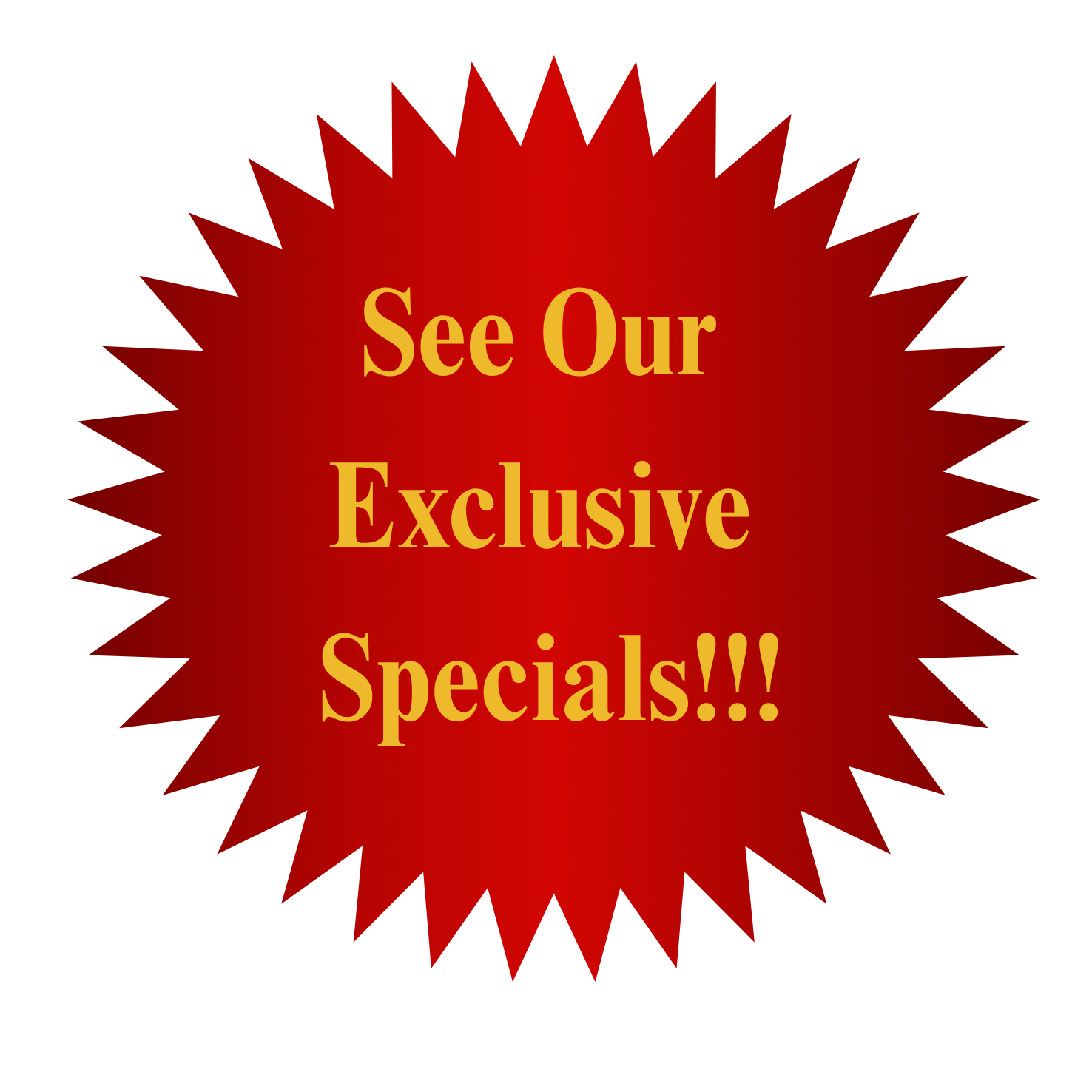 Red starburst button with text