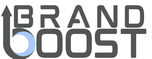 A logo for a company called brand boost with an arrow pointing up.