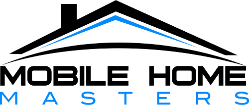 The logo for mobile home masters shows a house with a blue roof.