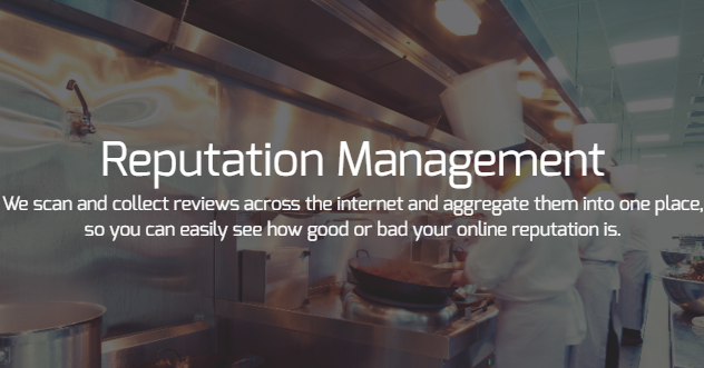 A chef is cooking in a kitchen with the words reputation management above him