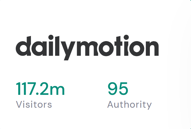 A logo for dailymotion shows the number of visitors and authority