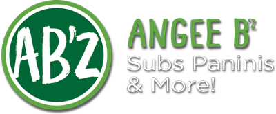 A green and white logo for abz subs paninis and more