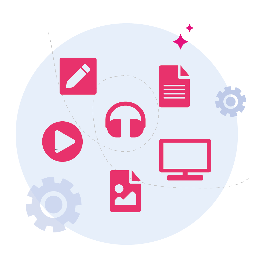 A bunch of icons are connected to each other in a circle.