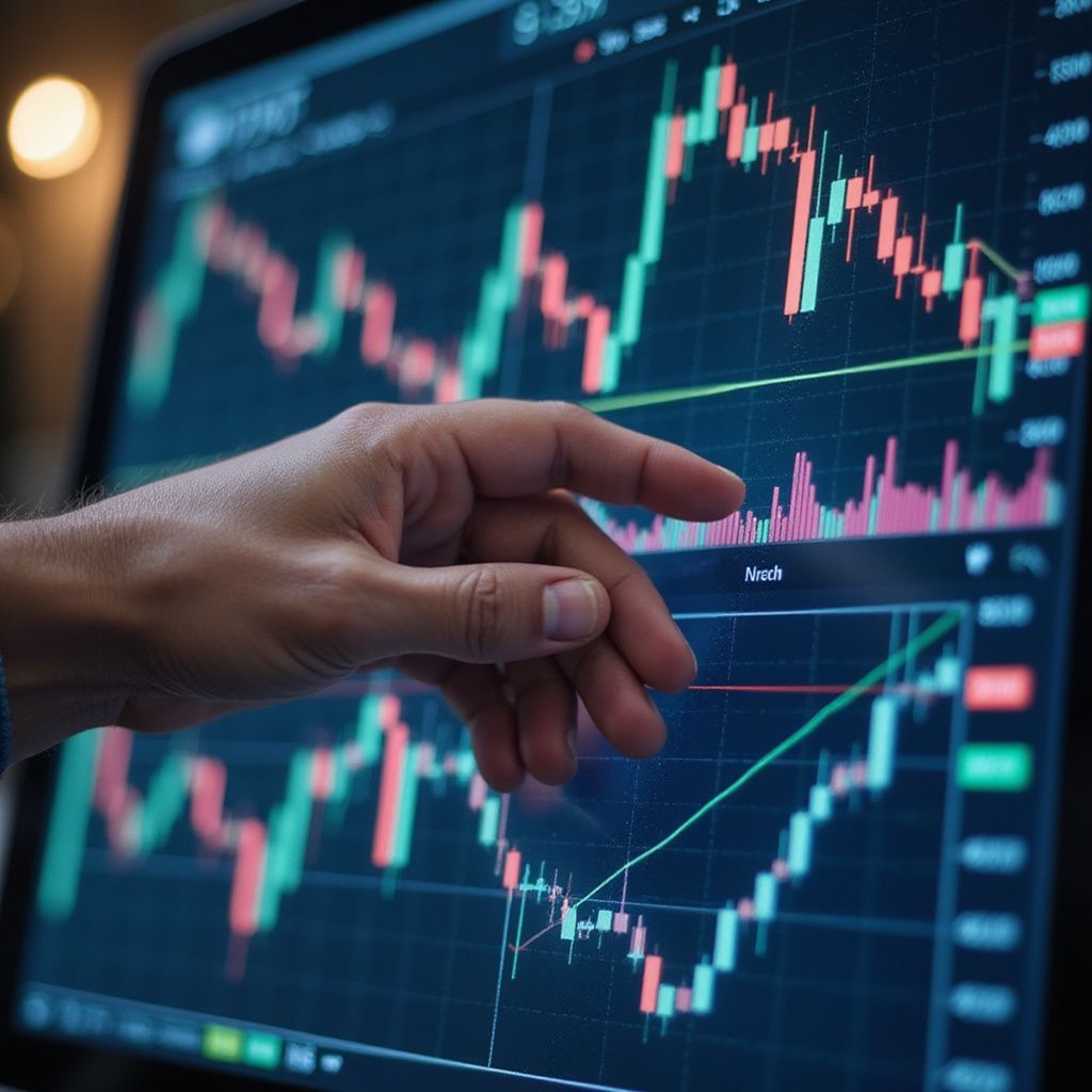 Hand touching a digital display with 