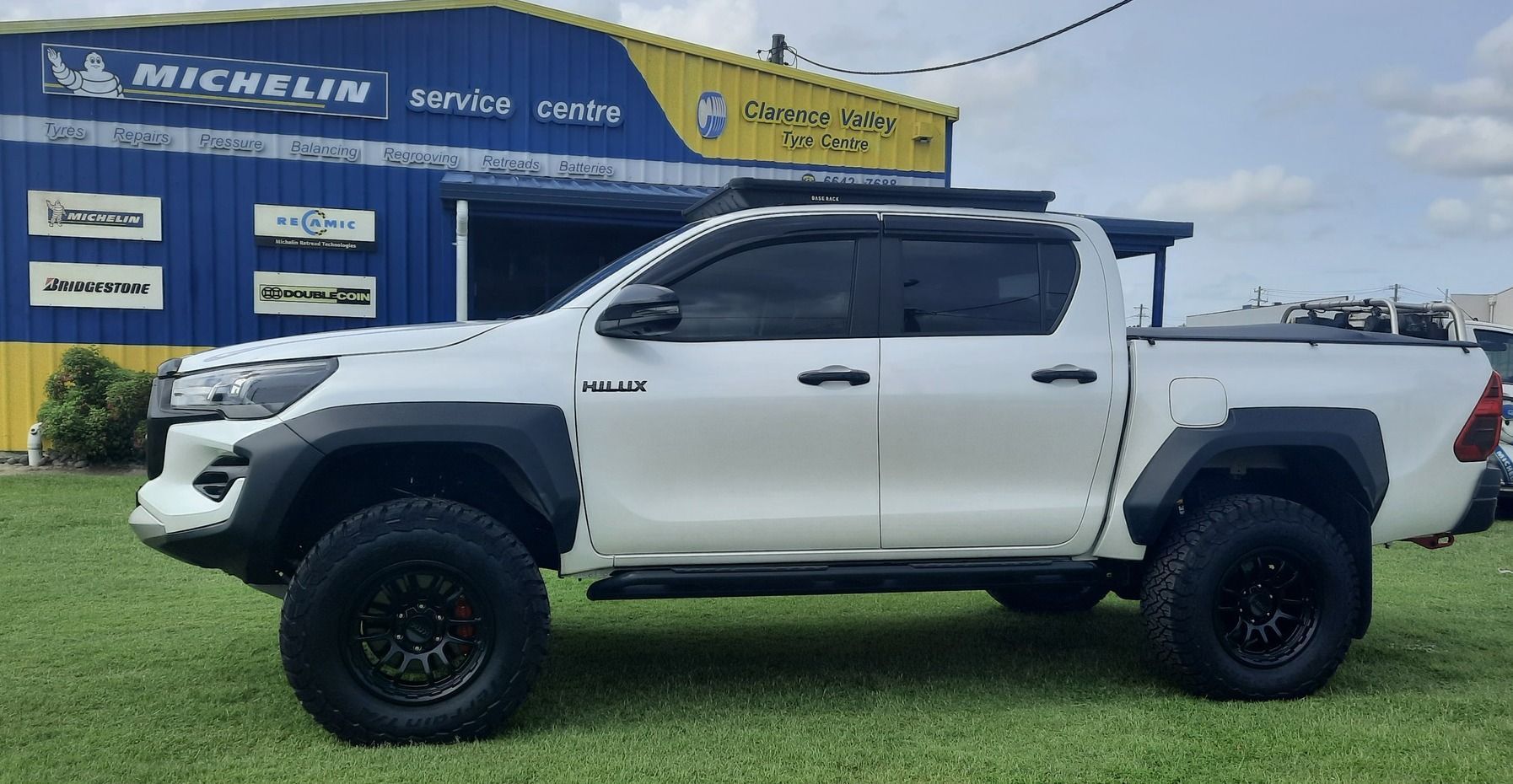 A white truck parked in front of a building — Clarence Valley Tyre Centre in South Grafton, NSW