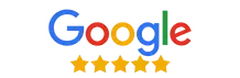 A google logo with five stars on it on a white background.