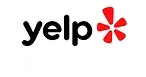 A yelp logo with a red star on a white background.