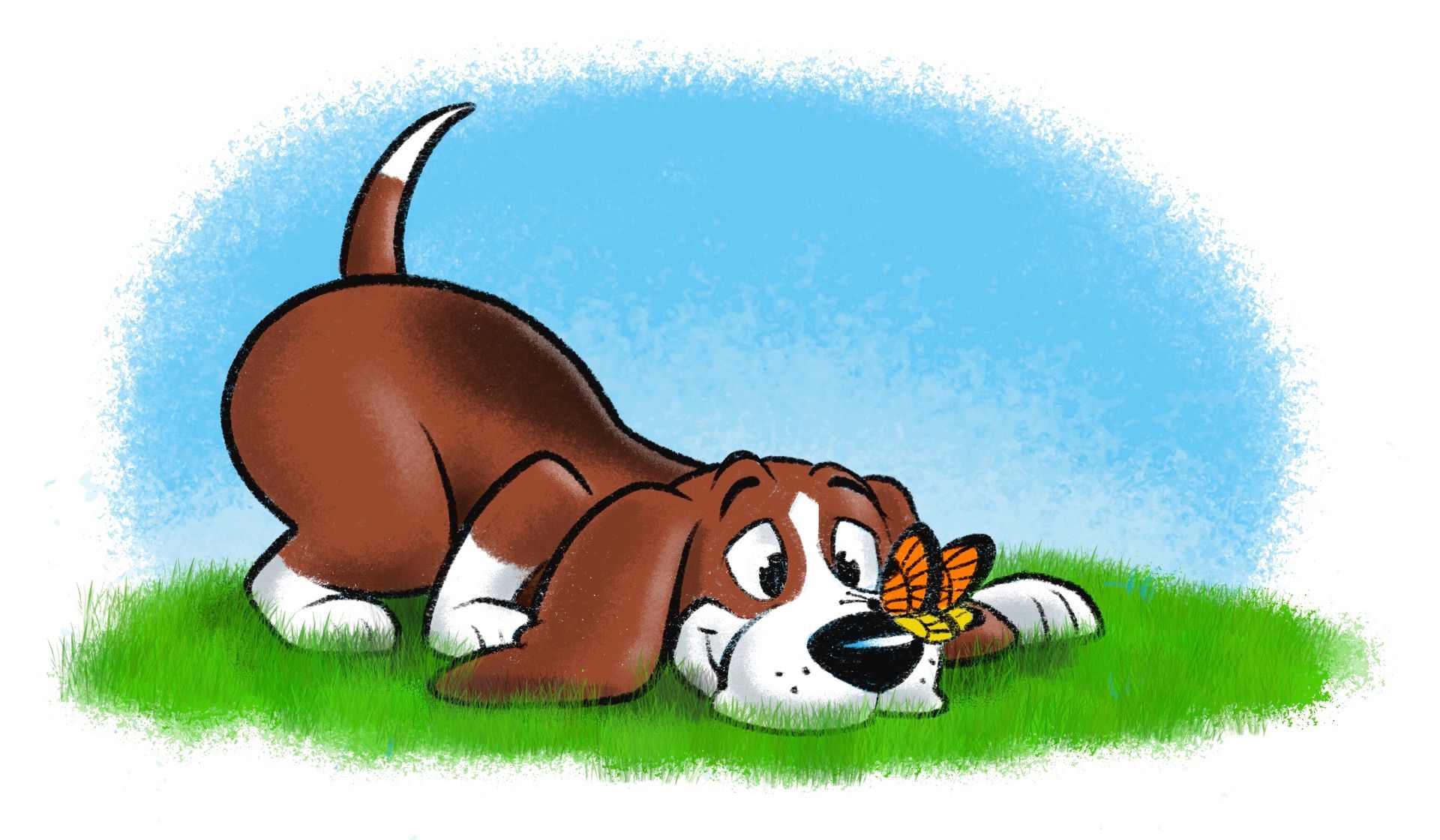 fudgie discovering a butterfly