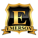 Emerson logo with a gold-and-black shield and large black “E” above the word “EMERSON”