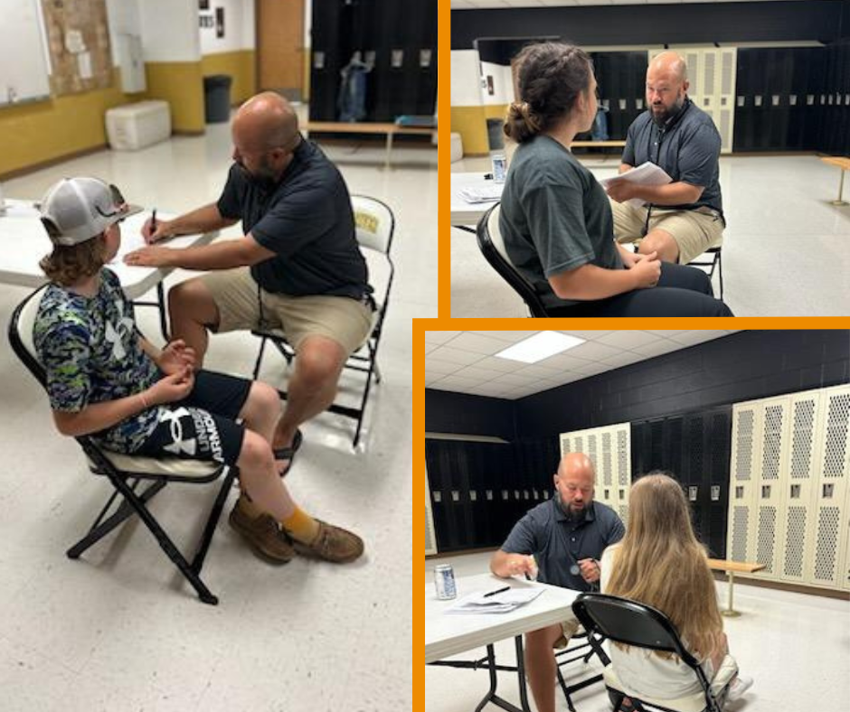 Pictures of Dr. Pieleck working with students to complete their sports physicals