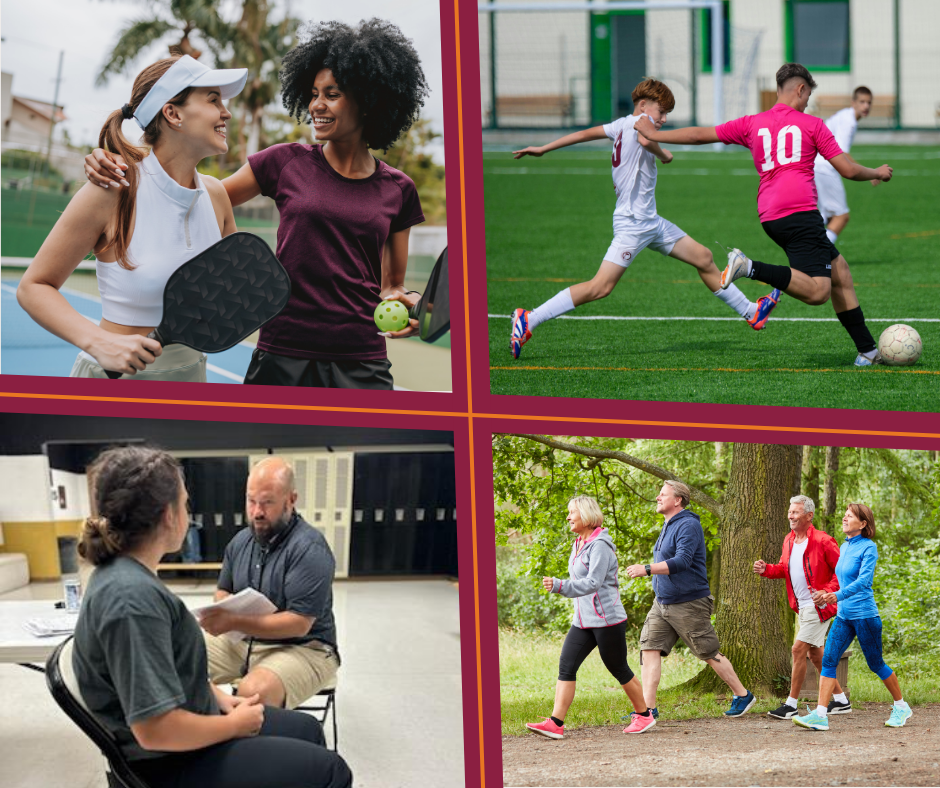 collage showing pictures of people in sports