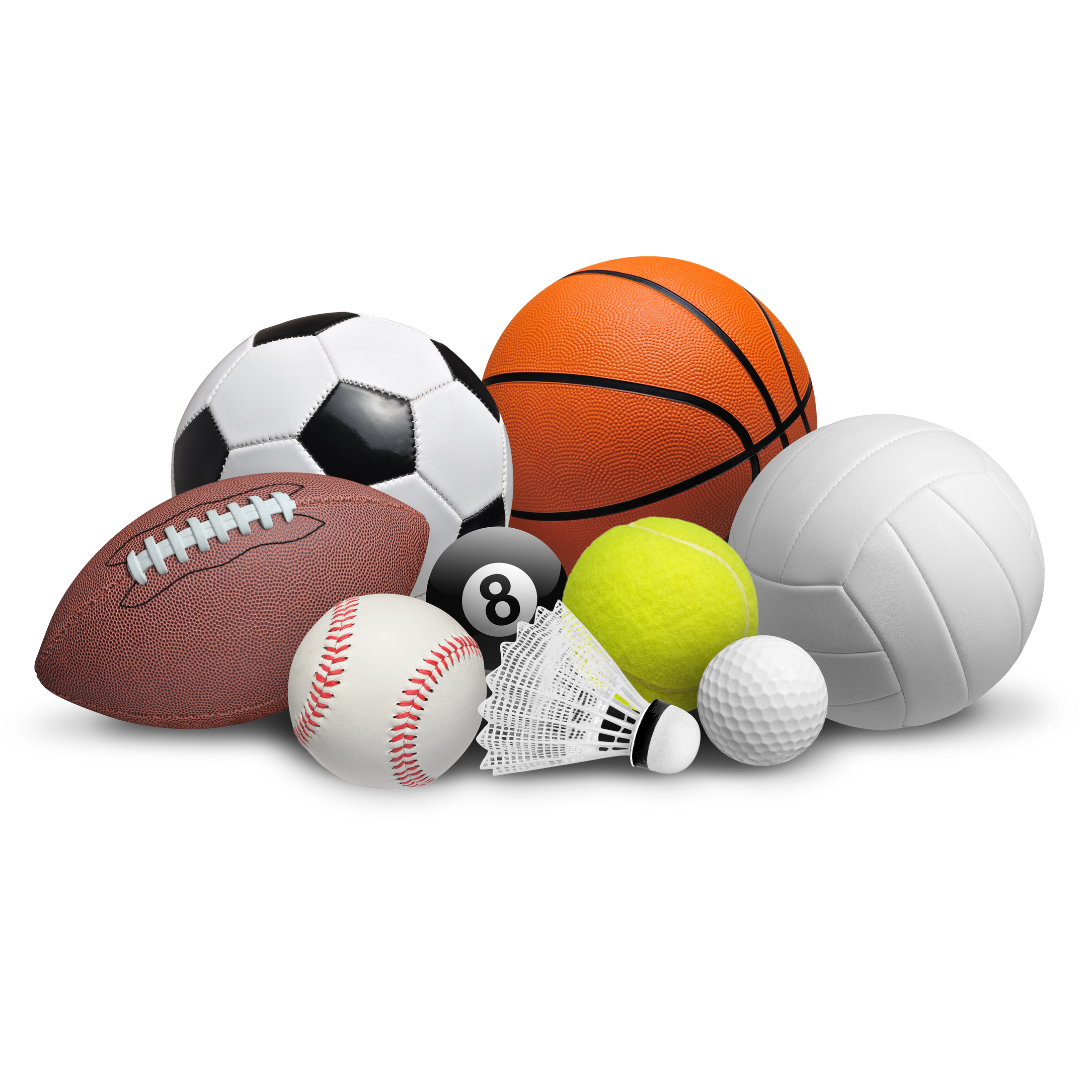 picture of various sports balls/equipment