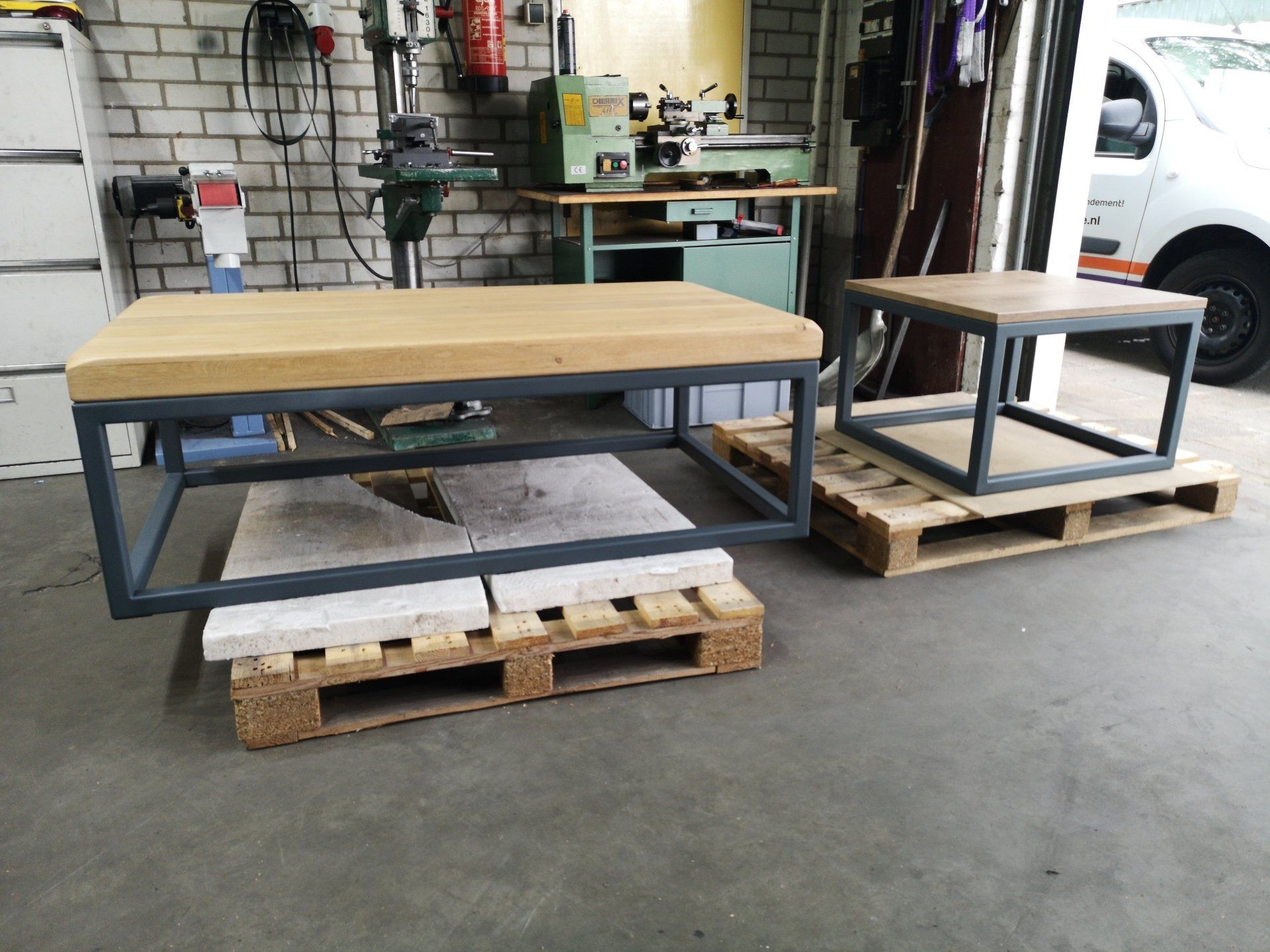 Salontafel stalen frame eiken blad