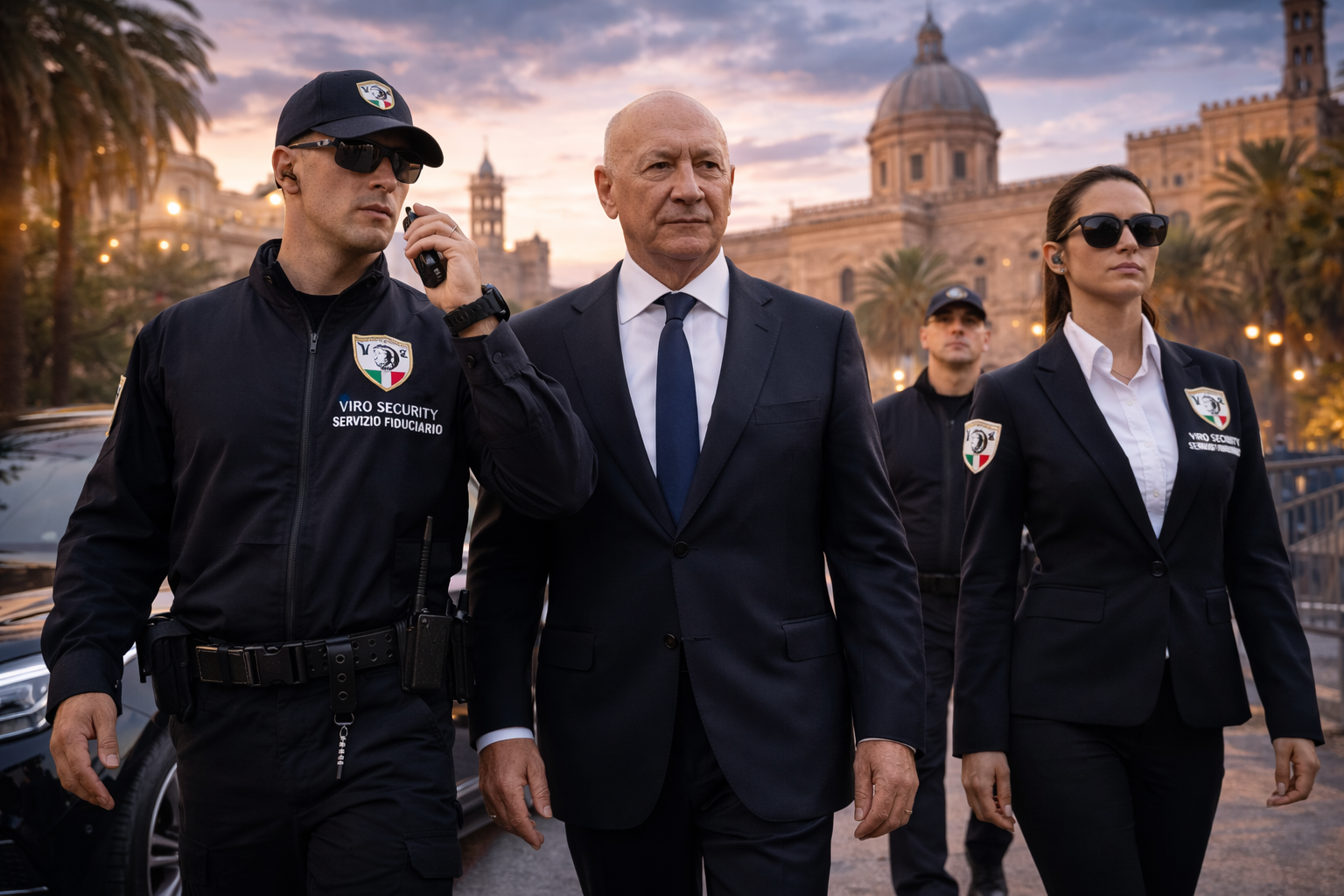 Un uomo in giacca e cravatta cammina con la sicurezza; Palermo, Italia.