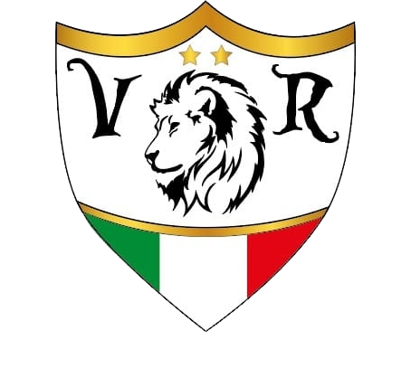 Scudo con testa di leone, colori della bandiera italiana, finiture dorate, stelle e lettere 