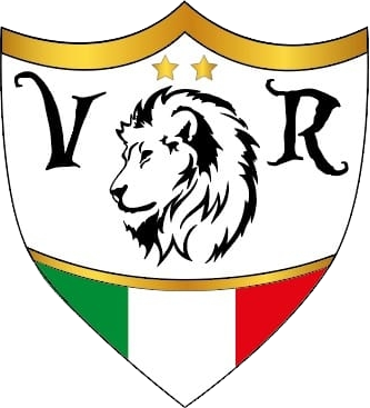 Logo a scudo con testa di leone, bandiera italiana, bordo dorato e le lettere 