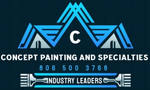 Logo for Concept Painting and Specialties with blue and white color scheme, text "CONCEPT PAINTING AND SPECIALTIES" and phone number.