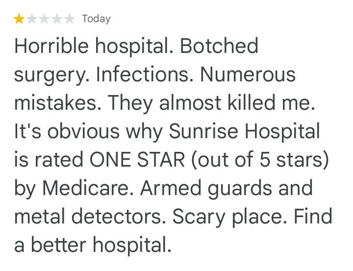 Sunrise Hospital_complaint about botched surgery, infections, mistakes