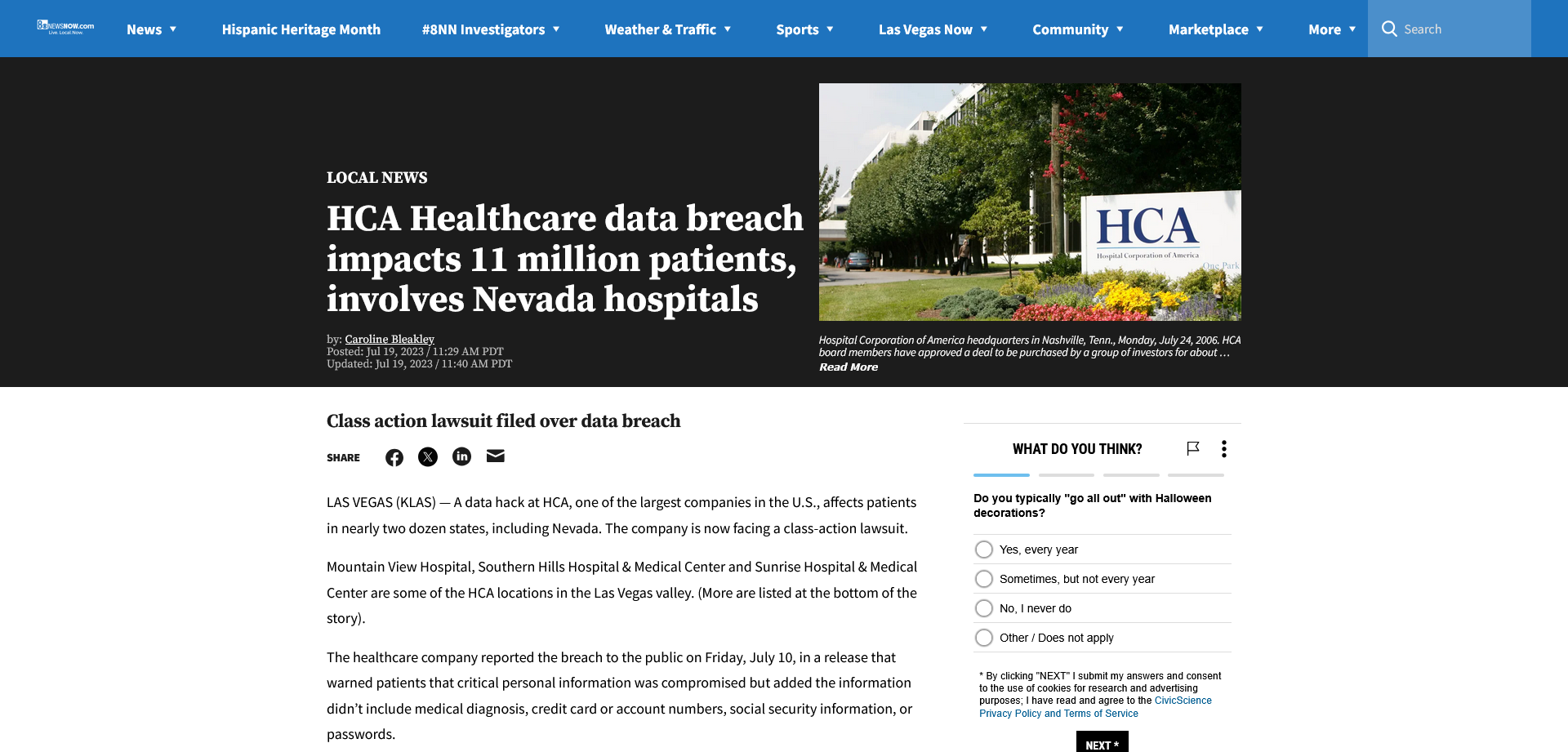 HCA health care data breach and class action lawsuit