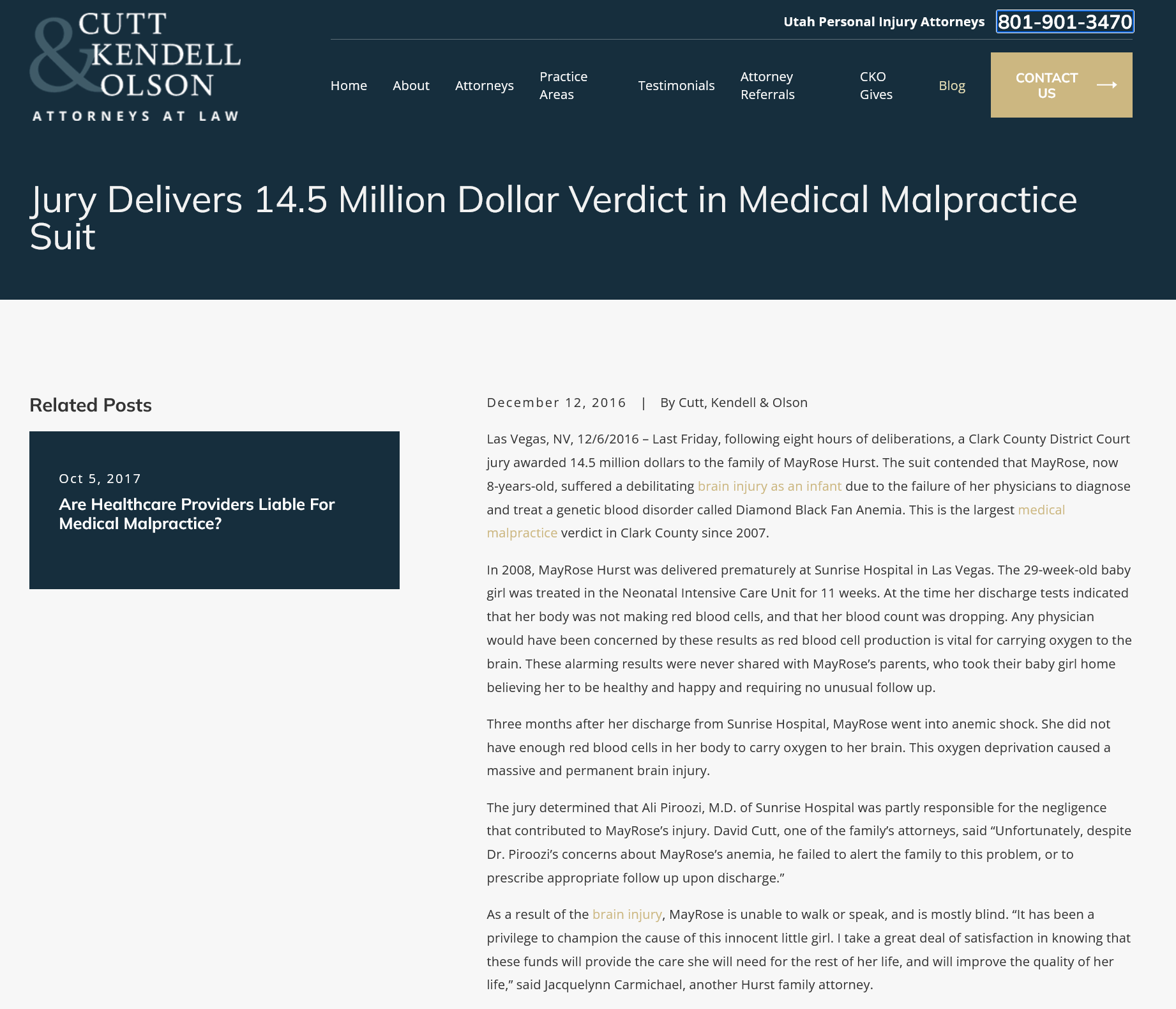 Jury delivers $14.5 Million Verdict in Medical Malpractice Suit, failure to diagnose and treat a genetic blood disorder