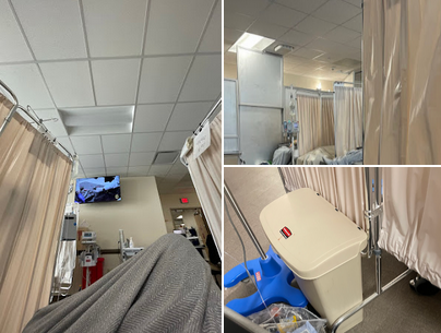 Sunrise Hospital, crowded room with 12 patients. No privacy. 