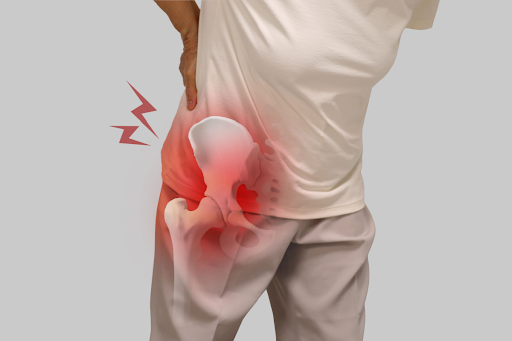 Sunrise Hospital. Stock photo of a man with hip pain.